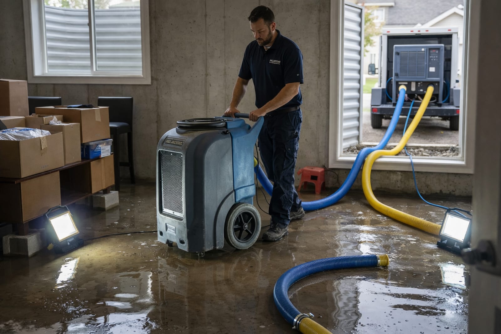 Emergency water removal team responding immediately to flooding in Minneapolis